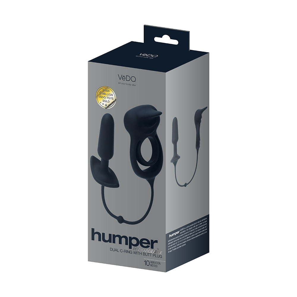 VeDO Humper Rechargeable Dual Cock Ring and Plug - Black